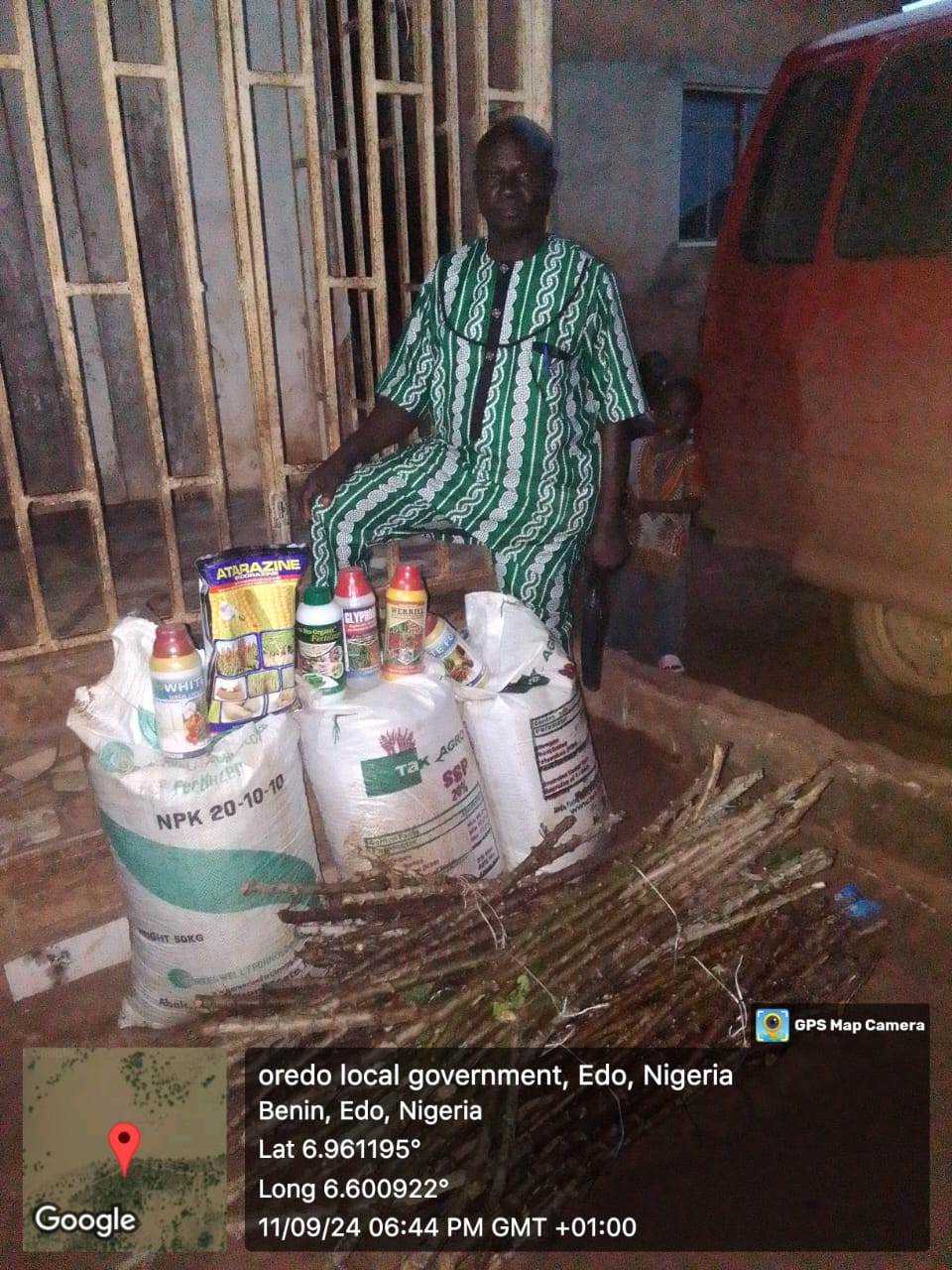 Farmer with agricultural inputs in Edo State
