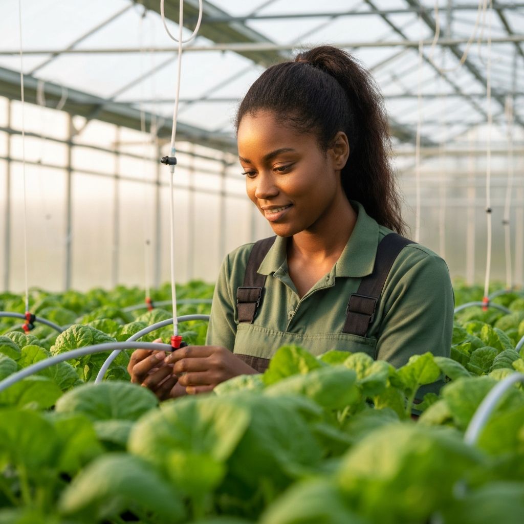 Young African woman farmer in modern greenhouse